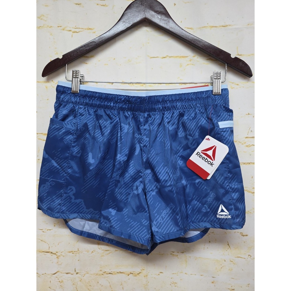 Reebok Womens Activewear Shorts Sz S Blue Zip Pocket Relaxed Lined New